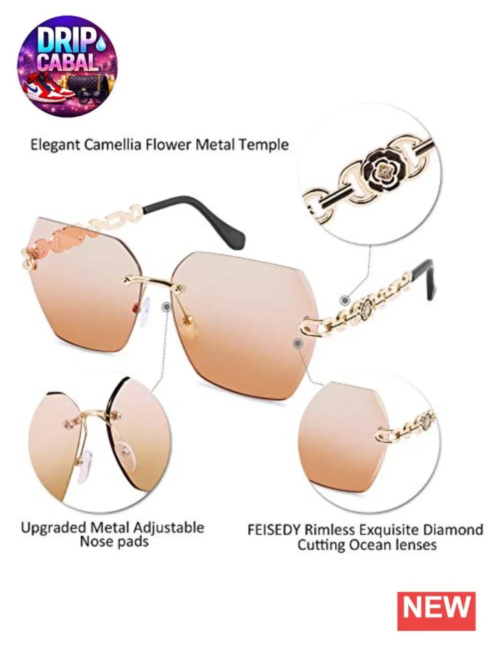 Rimless Sunglasses Women Metal Frame Diamond Cutting Lens UV400